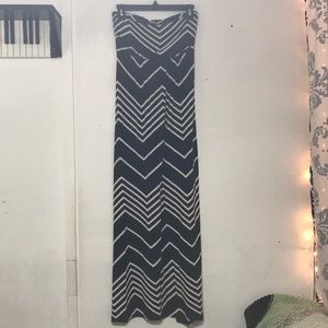 Long Black and White Strapless Dress